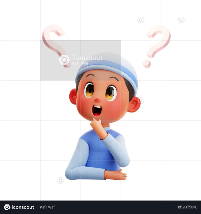 Islamic Boy Thinking About Question  3D Illustration