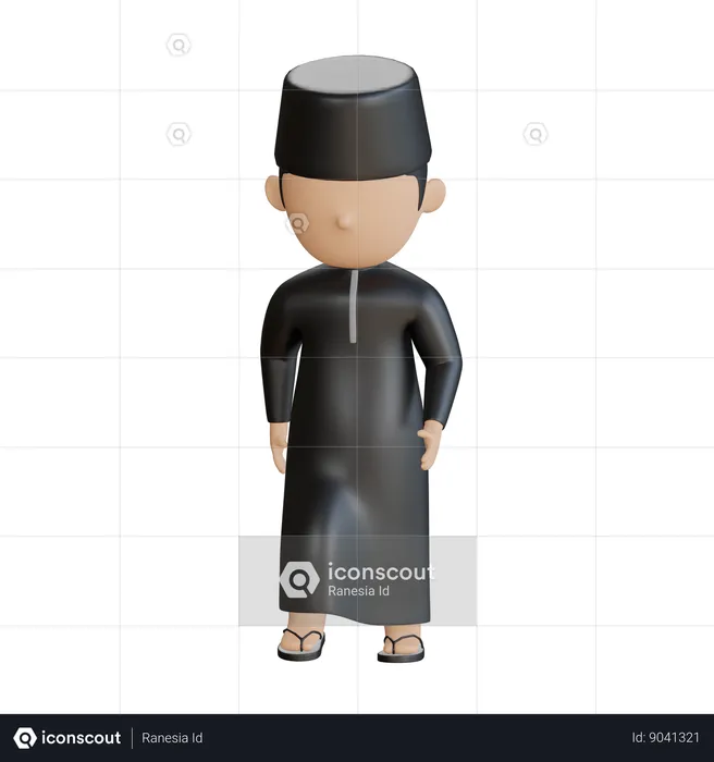 Islamic Boy Wlaking  3D Illustration