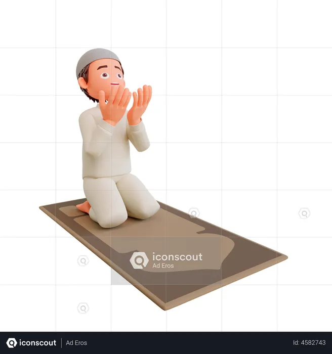 Islamic Children Sitting on mat and praying  3D Illustration