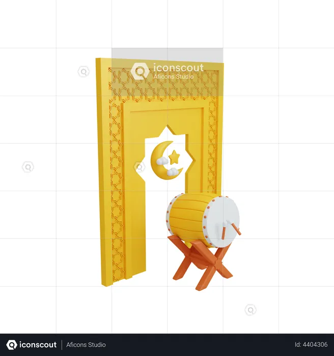 Islamic decoration with bedug drum  3D Illustration