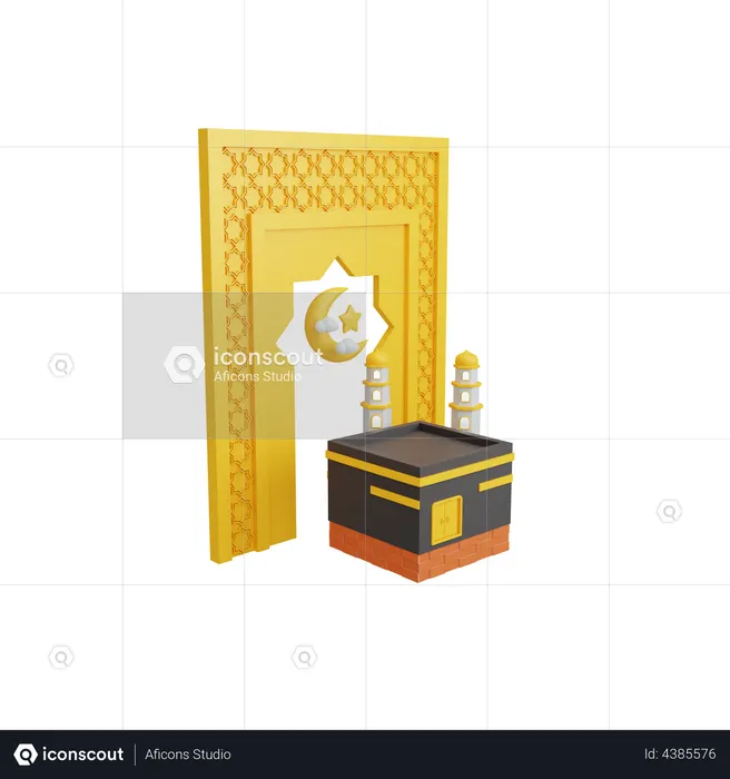 Islamic decoration with kaaba  3D Illustration