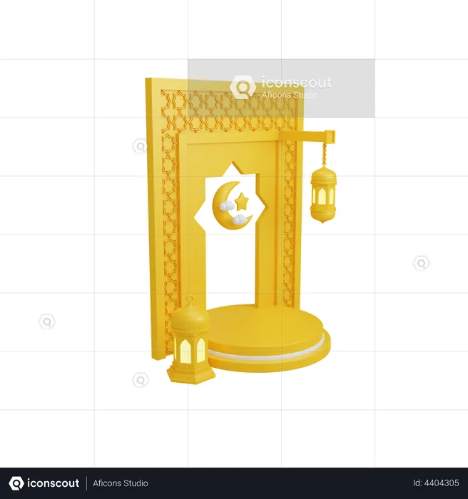 Islamic decoration with podium display  3D Illustration