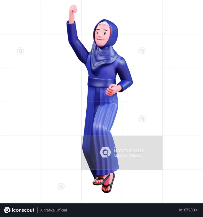 Islamic girl jumping in air  3D Illustration