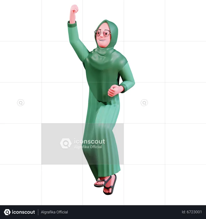 Islamic girl jumping in air  3D Illustration