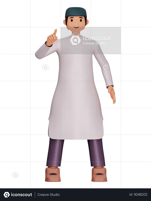 Islamic Man Is Pointing Pose  3D Illustration