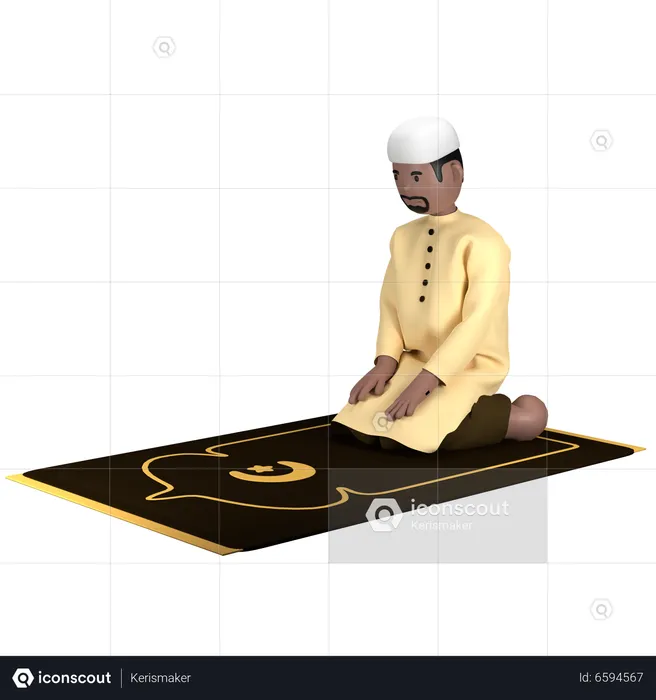 Islamic Man Sitting Between Sujood Pose  3D Illustration