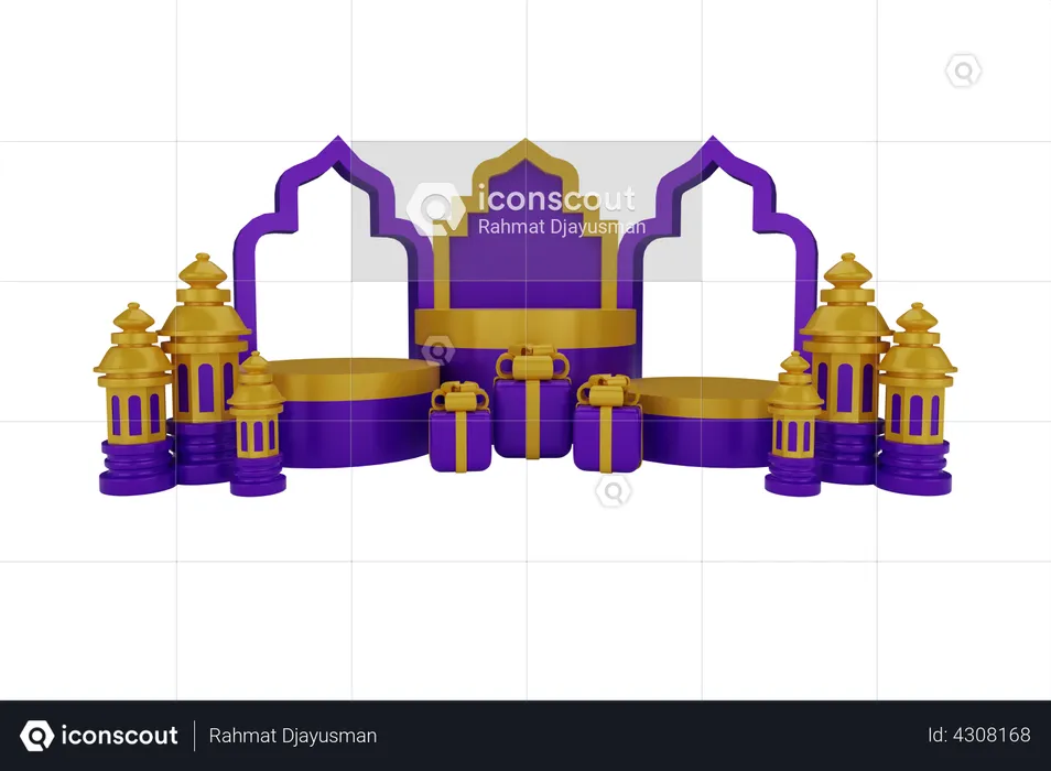 Islamic podium with Islamic decoration  3D Illustration