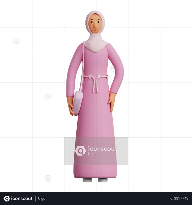 Islamic woman holding purse  3D Illustration