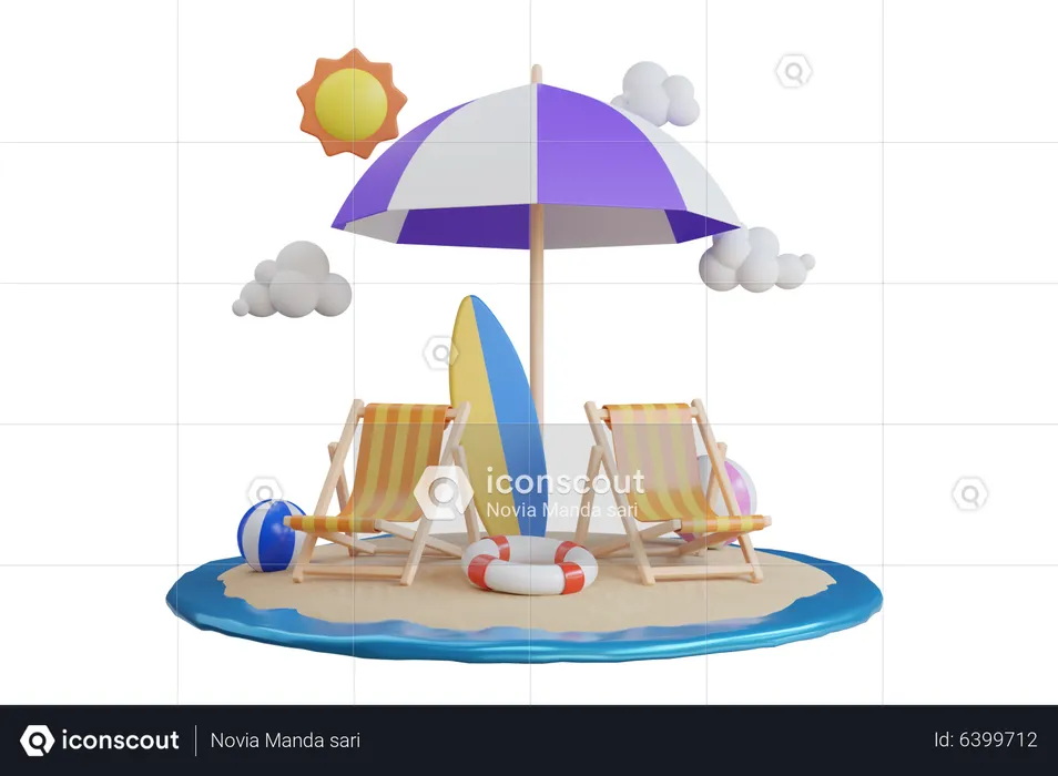 Island with beach chair  3D Illustration