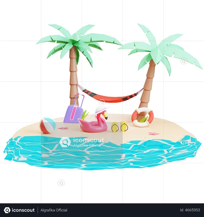 Island With Palm Tree  3D Illustration