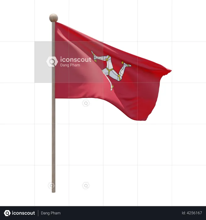 Isle of Mann Flagpole Flag 3D Illustration