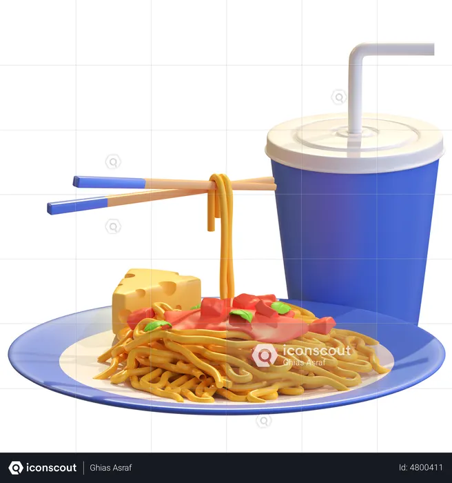 Italian Pasta With Soda  3D Illustration