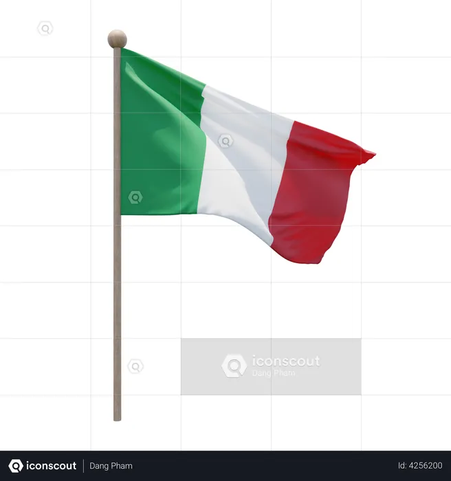 Italy Flagpole Flag 3D Illustration