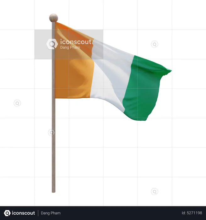 Ivory Coast Flagpole Flag 3D Icon