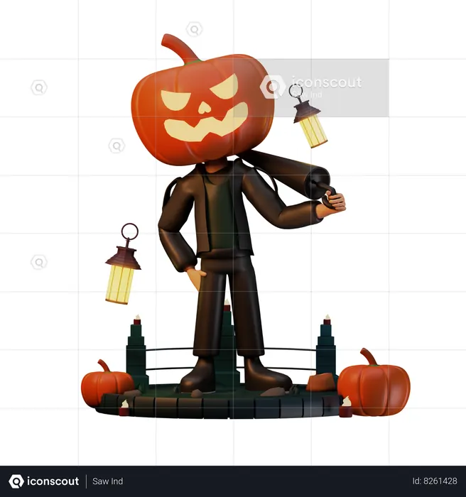 Jack O Lantern Holding Umbrella  3D Illustration