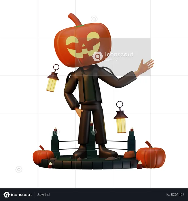 Jack O Lantern Point To Left  3D Illustration