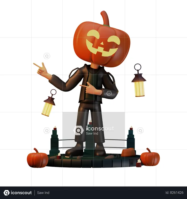 Jack O Lantern apunta a la derecha  3D Illustration