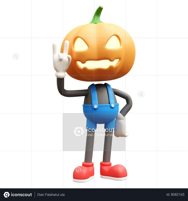 Jack O Lantern With Rock And Roll Gesture  3D Illustration