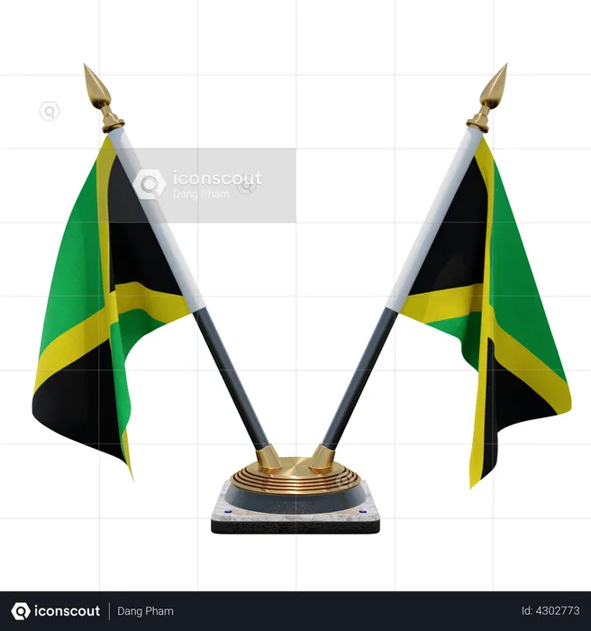 Jamaica Double Desk Flag Stand Flag 3D Illustration