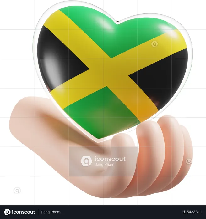 Jamaica Flag Heart Hand Care Flag 3D Icon