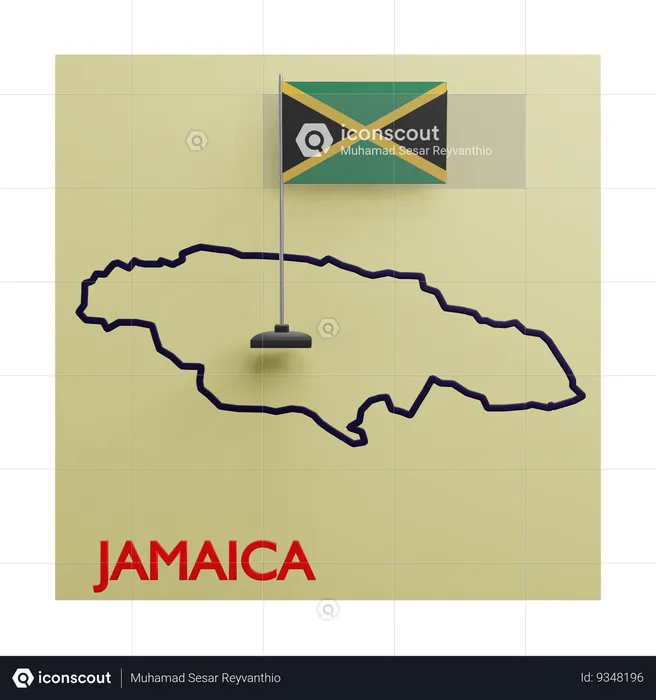 Jamaica map Flag 3D Icon