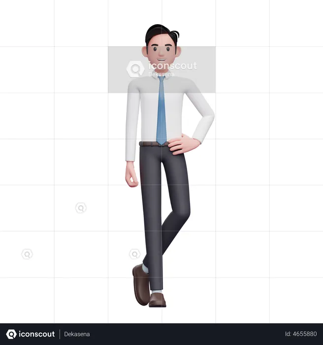 Les jambes croisées, homme d'affaires portant une chemise longue et une cravate bleue  3D Illustration