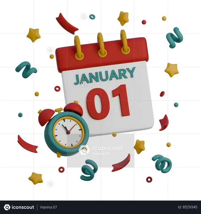 January 1  3D Icon
