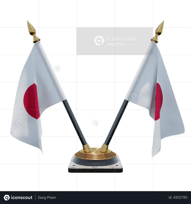 Japan Double Desk Flag Stand Flag 3D Illustration