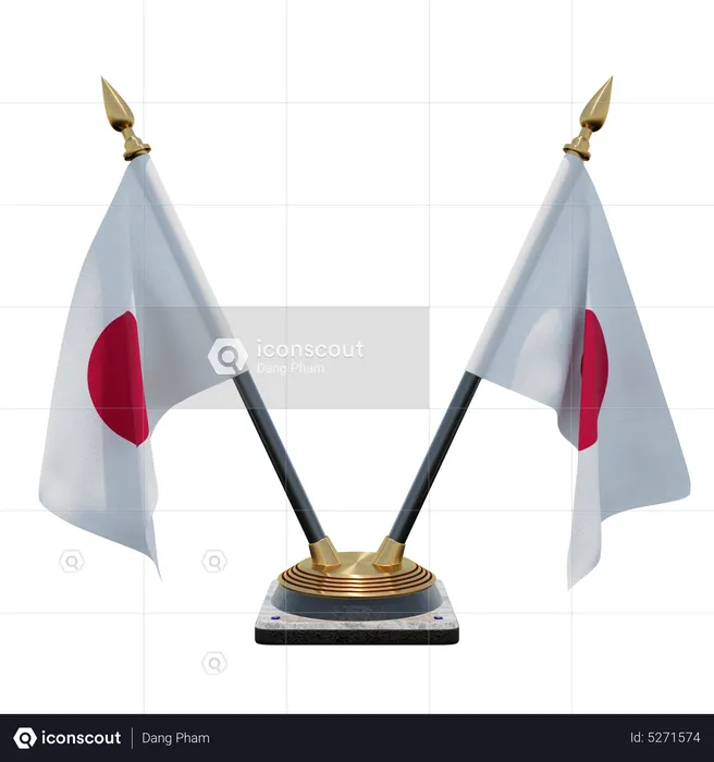 Japan Double (V) Desk Flag Stand Flag 3D Icon