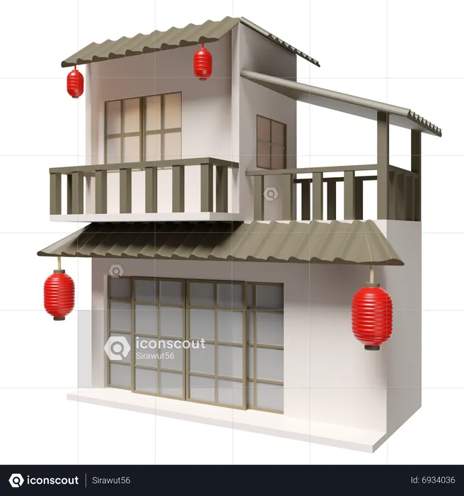 Japanese style two storey detached house  3D Icon