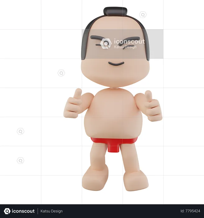 Japanese Sumo Wrestler showing thumbs up  3D Illustration