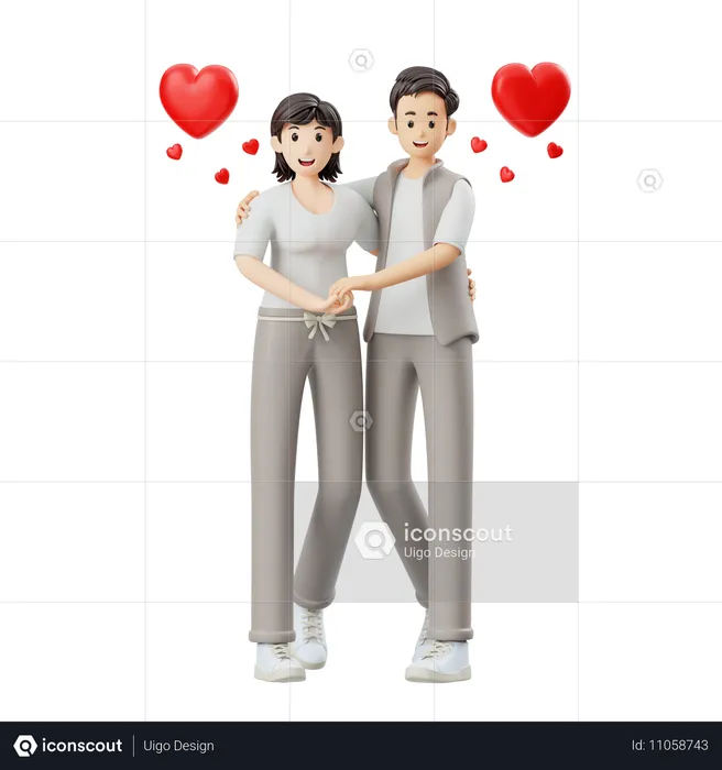 Jeune couple debout ensemble  3D Illustration