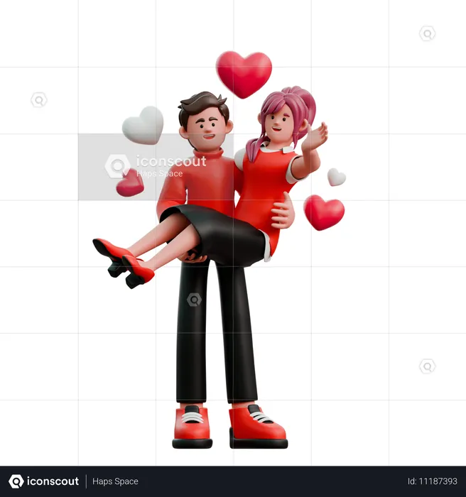 Jeune couple portant une femme  3D Illustration