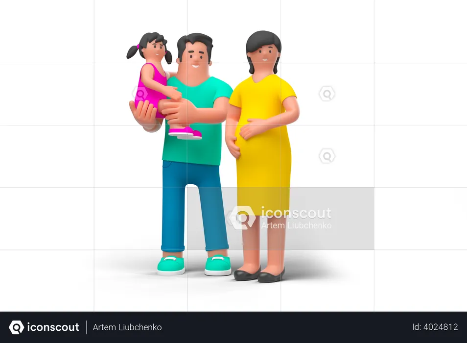 Jeune famille heureuse  3D Illustration