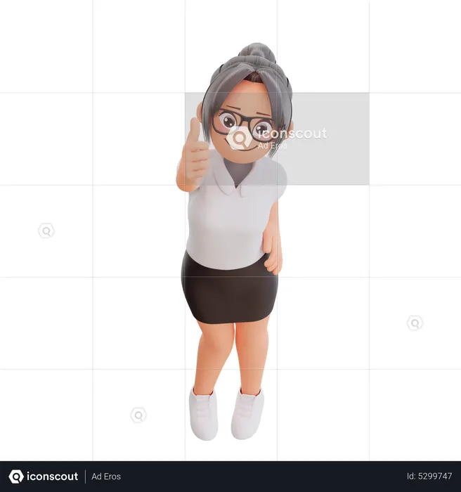 Jeune femme d'affaires montrant les pouces vers le haut  3D Icon