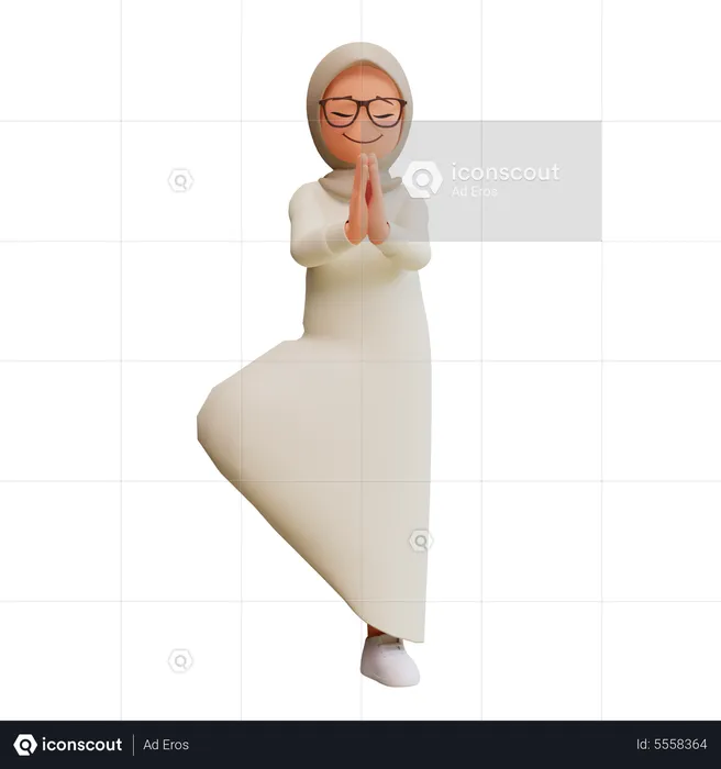 Pose de yoga de jeune femme musulmane  3D Illustration