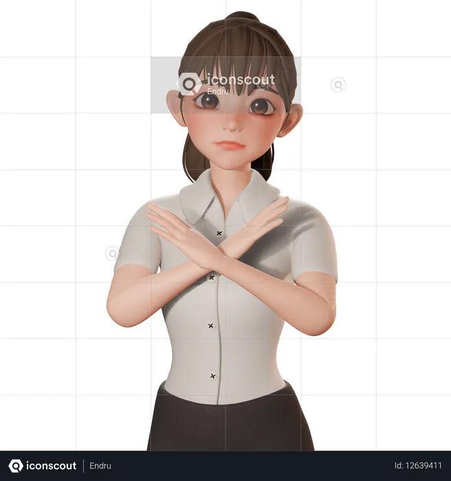 Jeune femme ne montrant aucun geste avec les bras croisés  3D Icon