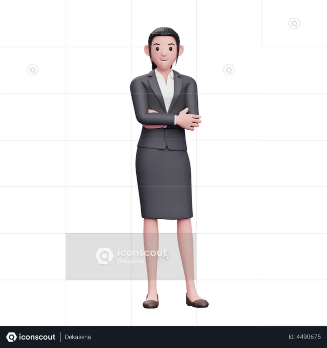 Jeune femme portant un costume d'affaires debout avec les bras croisés  3D Illustration