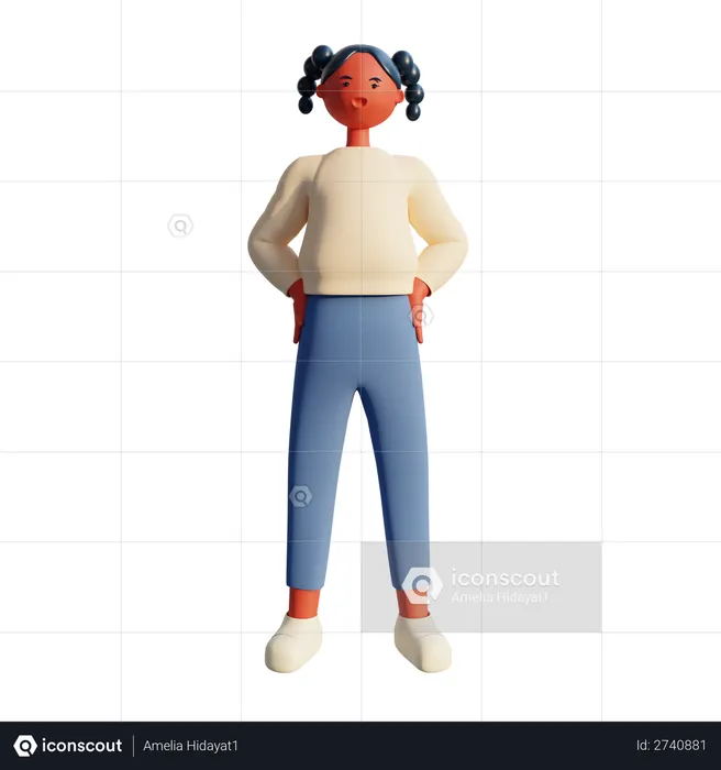 Jeune fille, conception de personnages 3d, debout  3D Illustration