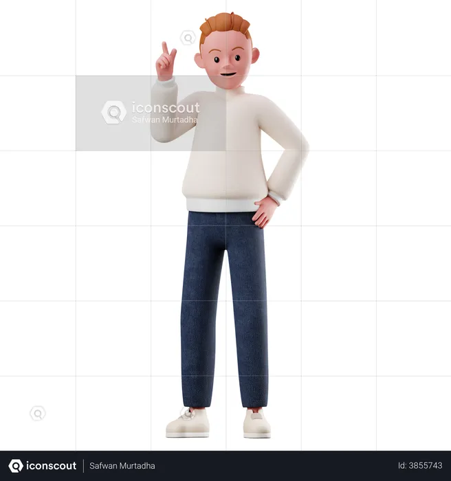 Jeune garçon avec pose de main levée  3D Illustration