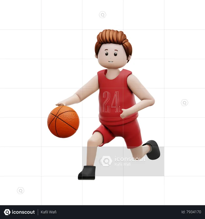 Jeune garçon jouant au basket-ball  3D Illustration