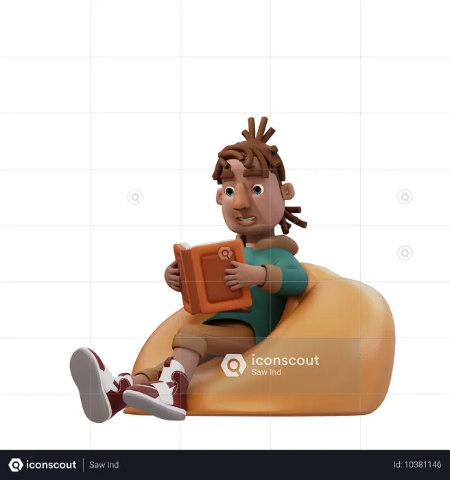 Jeune homme assis et lisant un livre  3D Illustration