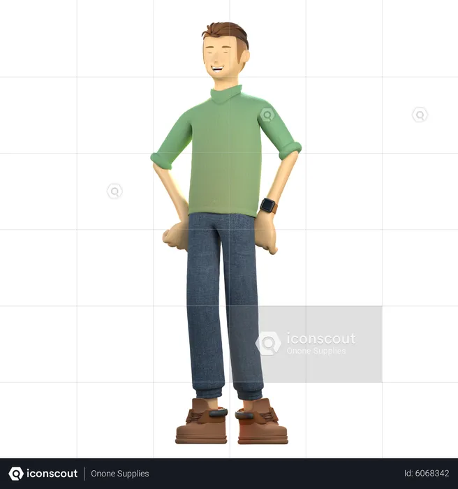 Jeune homme debout avec confiance  3D Illustration