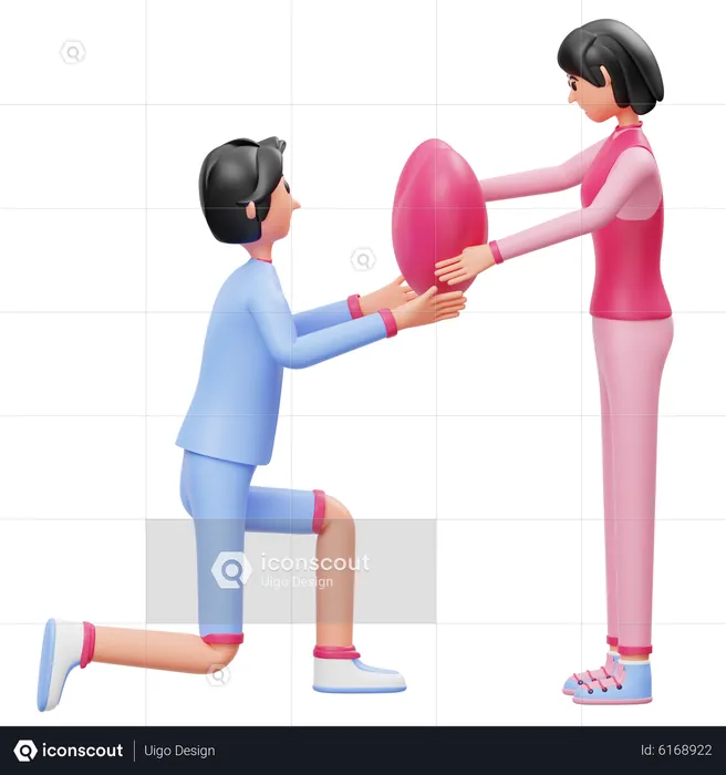 Jeune homme donnant un ballon coeur à une femme  3D Illustration