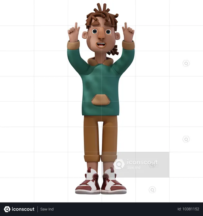 Pose du jeune homme pointant vers le haut  3D Illustration