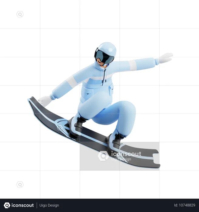 Un jeune homme profite d'une aventure en snowboard  3D Illustration