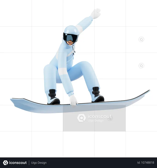 Jeune homme appréciant le snowboard  3D Illustration