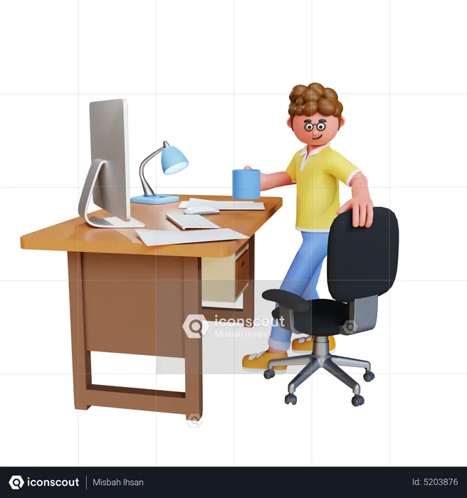 Jeune homme travaillant au bureau  3D Illustration