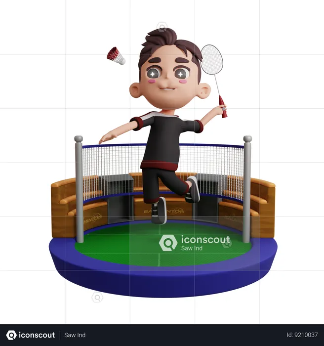 Jogador masculino de badminton jogando badminton  3D Illustration