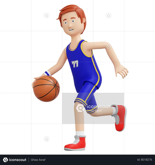 Jogador de basquete correndo e segurando uma bola  3D Illustration